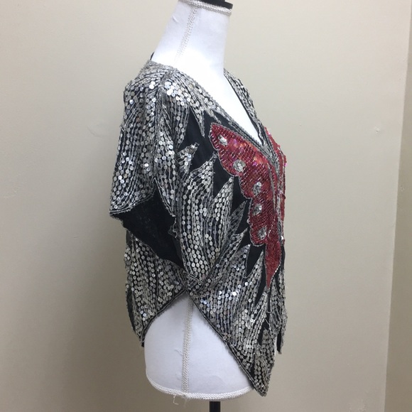 Vintage Butterfly Sequin Beaded Top - Picture 2 of 8